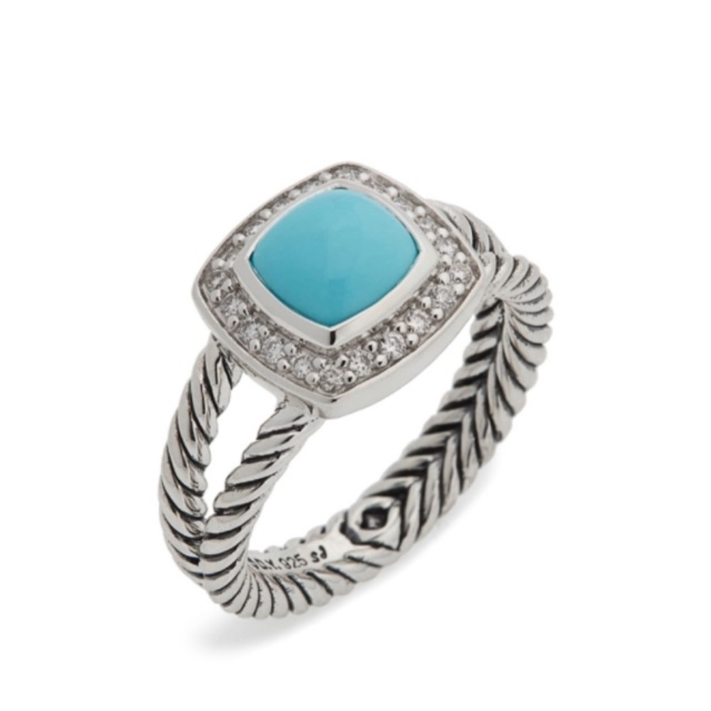 David Yurman Petite Turquoise Ring in Sterling Silver & Pavé Diamonds - Picture 2 of 7